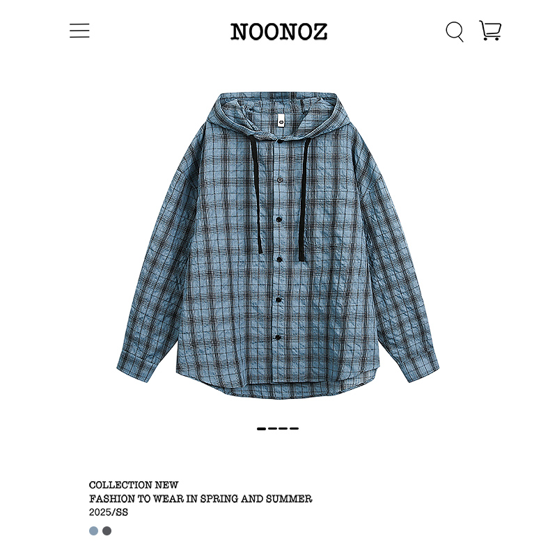 户外速干防晒格纹连帽衬衫男