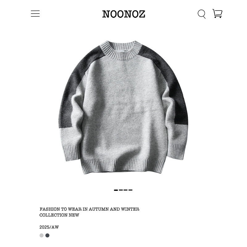 撞色拼接圆领美式毛衣男秋冬