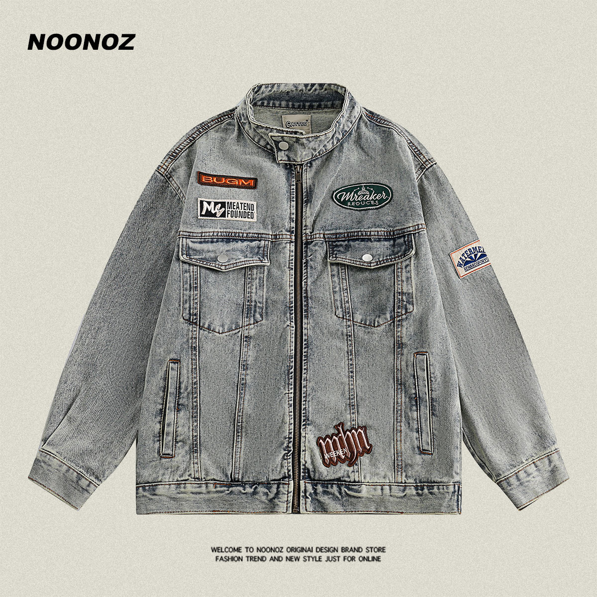 NOONOZ立领秋季宽松刺绣夹克外套