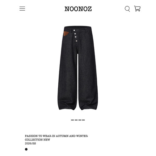 NOONOZ美式丹宁原色斜排扣牛仔裤男潮牌宽松直筒阔腿垂感阔腿裤子