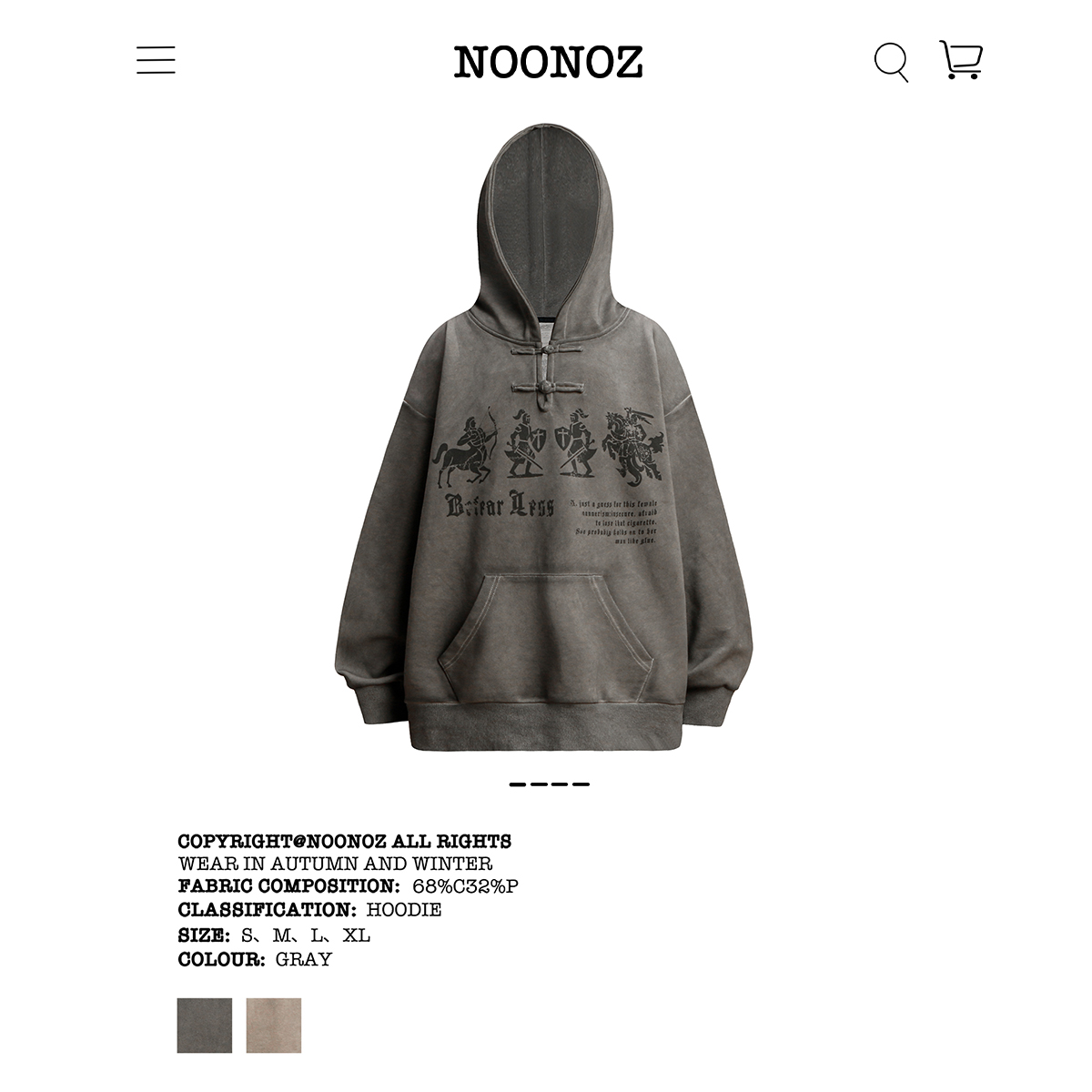 NOONOZ国潮美式盘扣水洗卫衣