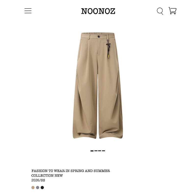 NOONOZ美式老钱风挂饰褶皱西裤男潮牌宽松裤子cleanfit阔腿休闲裤,男装,休闲裤,淘宝优惠券,粉丝福利购,淘宝优惠卷