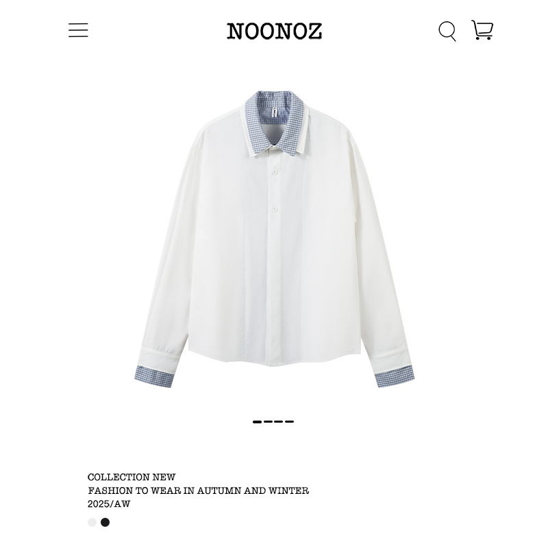 撞色拼接格纹假两件长袖衬衫