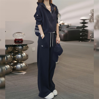 连帽拉链卫衣阔腿裤运动两件套潮