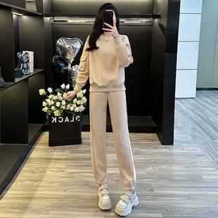 口袋设计感卫衣束脚裤 运动休闲时尚 圆领衣袖 女春秋新款 两件套 套装