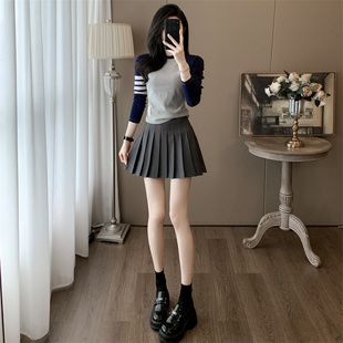 裙女 休闲套装 一整套韩系春秋穿搭学院风长袖 T恤百褶裙2025年新款