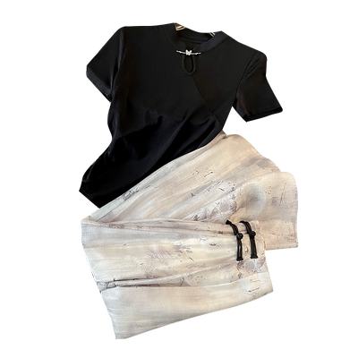 中式国风改良马面裙水墨套装裙女