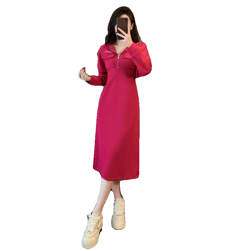 加绒加厚连衣裙女减龄连帽卫衣裙