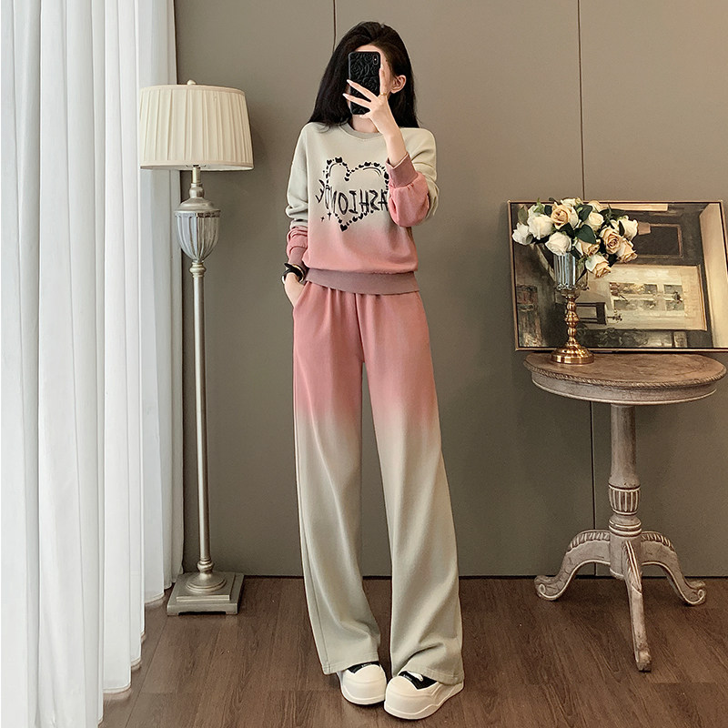 渐变色卫衣阔腿裤休闲套装女时尚