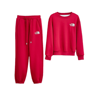 红色加绒卫衣束脚裤休闲套装女秋冬新款宽松显瘦减龄运动服两件套