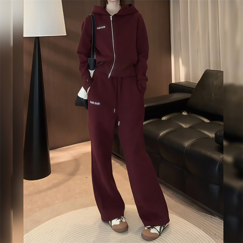 欧货时尚休闲套装女秋冬季新款洋气连帽开衫卫衣阔腿裤运动两件套