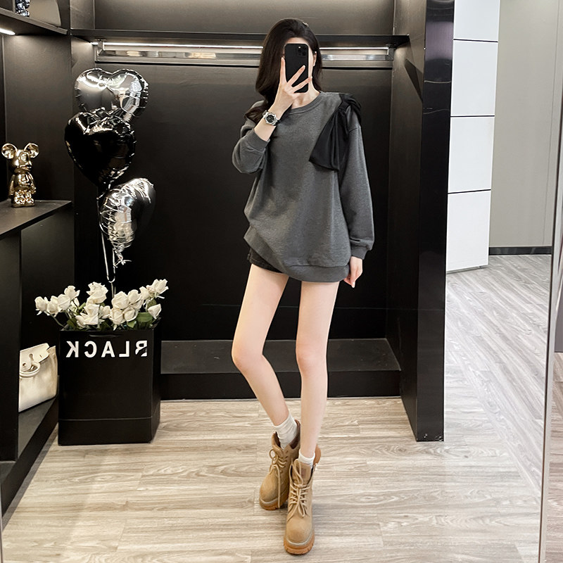 蝴蝶结灰色卫衣女设计感小众上衣