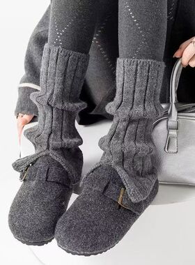 灰色袜套+打底裤yyds！喇叭开叉袜套女针织堆堆袜袜子保暖小腿套