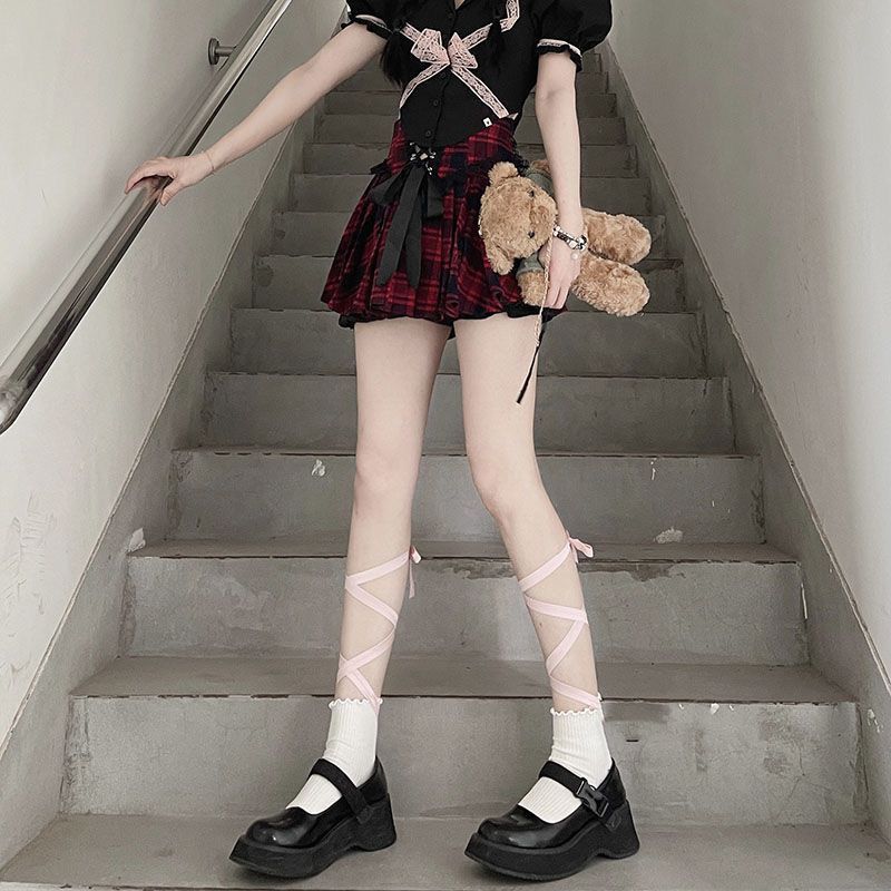交叉白色腿绑带黑色lolita中筒袜夏季系带日系jk小腿袜夏季薄款