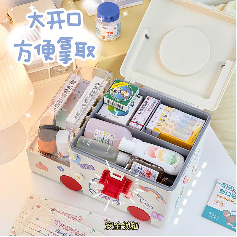 家用收纳箱可爱药品收纳盒儿童桌面药箱宝宝药物箱子医药箱家马小