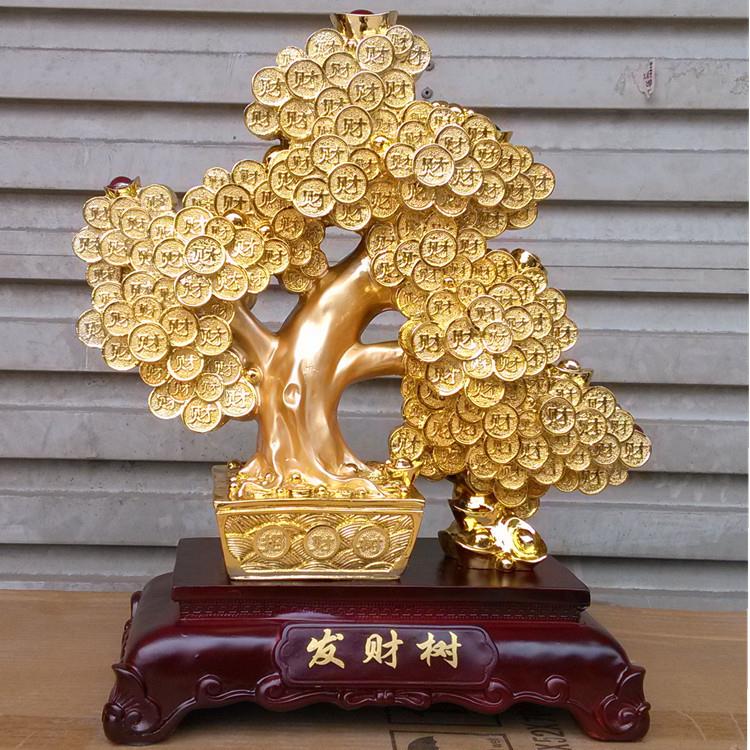 金色发财树新款摇钱树 招财树脂工艺品风水摆件 家居开业装饰礼品