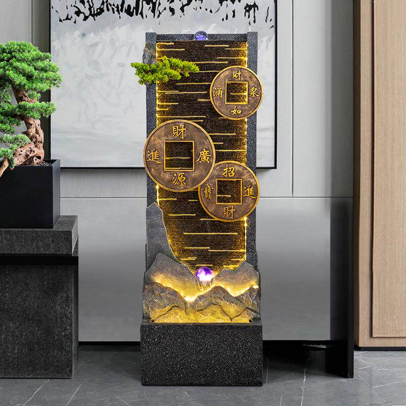 中式水幕墙流水屏风喷泉隔断别墅公司酒店客厅景观落地加湿器摆件