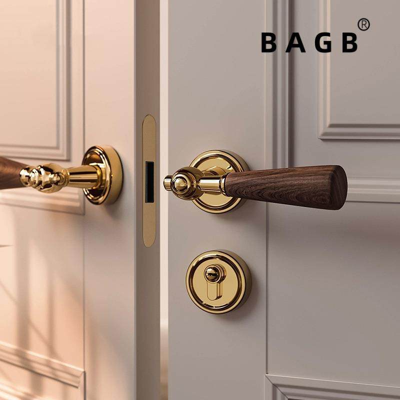 家用通用型室内胡桃木卧室复古静音门锁门把手实木把手房门新中式