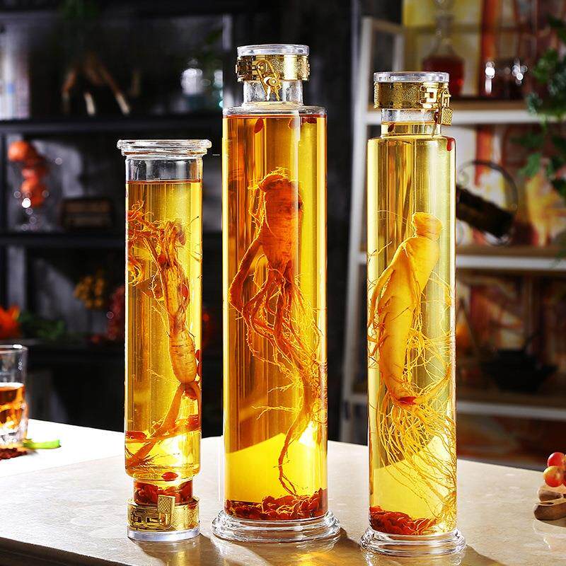 人参泡酒酒瓶药酒高硼硅1斤235密封小玻璃酒罐存装酒金小