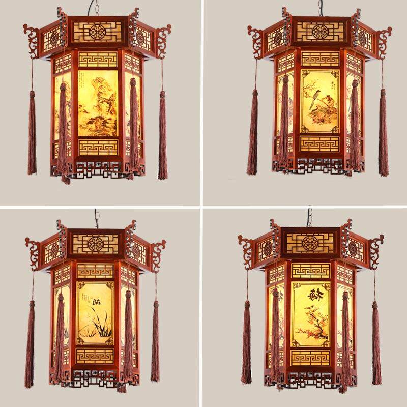 中式吊灯实木饭店茶楼包厢走廊羊皮灯宫廷寺庙仿古灯火锅店门口灯