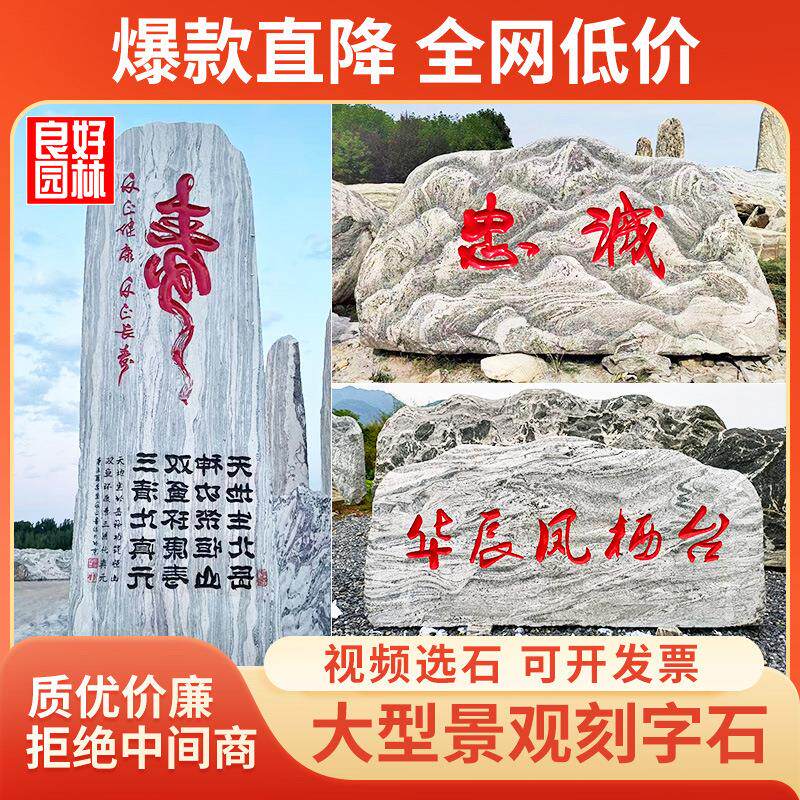 石雕景观石刻字公司门口风景石庭院校园村庄口门牌石天然大泰山石