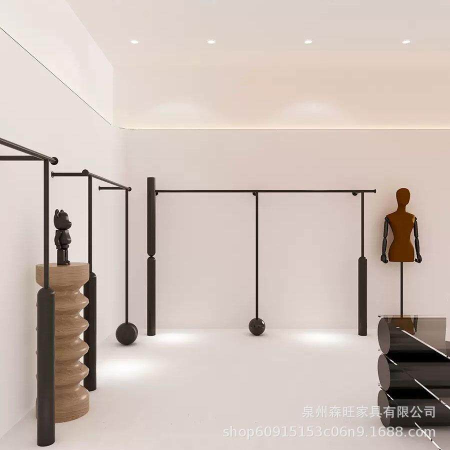 不锈钢烤漆哑光黑色上墙挂衣架女装店铺衣服陈列货架服装店展示架