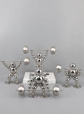 新中式烟灰色举重人金属艺术装饰品办公室样板间客厅家居桌面摆件