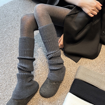 深灰色长袜套堆堆袜秋冬配雪地靴女款脚套袜子腿袜套y2k防滑加厚