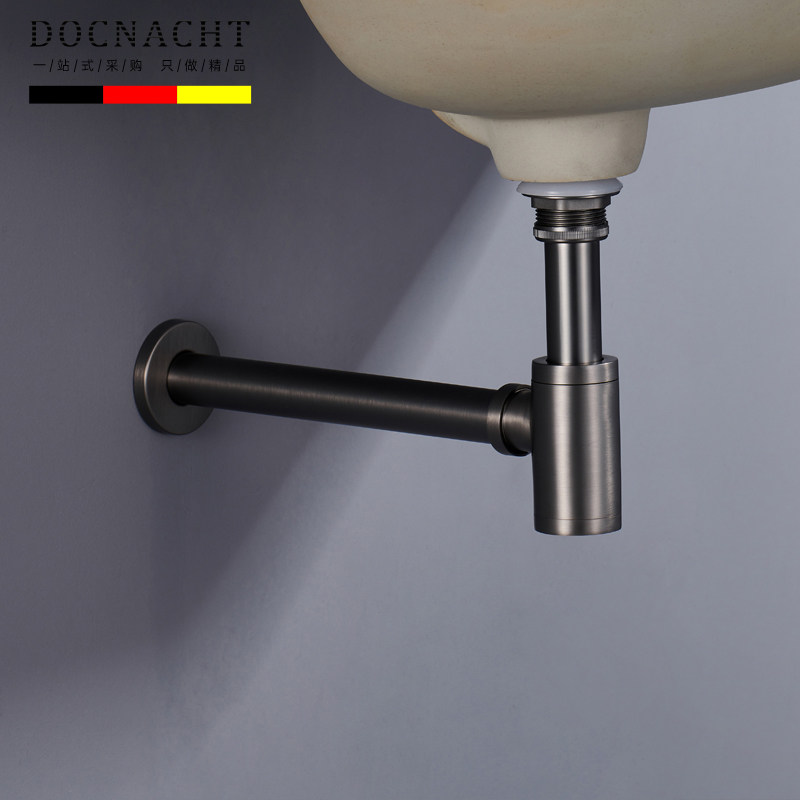 枪灰全铜防臭入墙式面盆下水管下水器套装卫生间洗手洗脸盆排水管,家装主材,下水器,淘宝优惠券,粉丝福利购,淘宝优惠卷