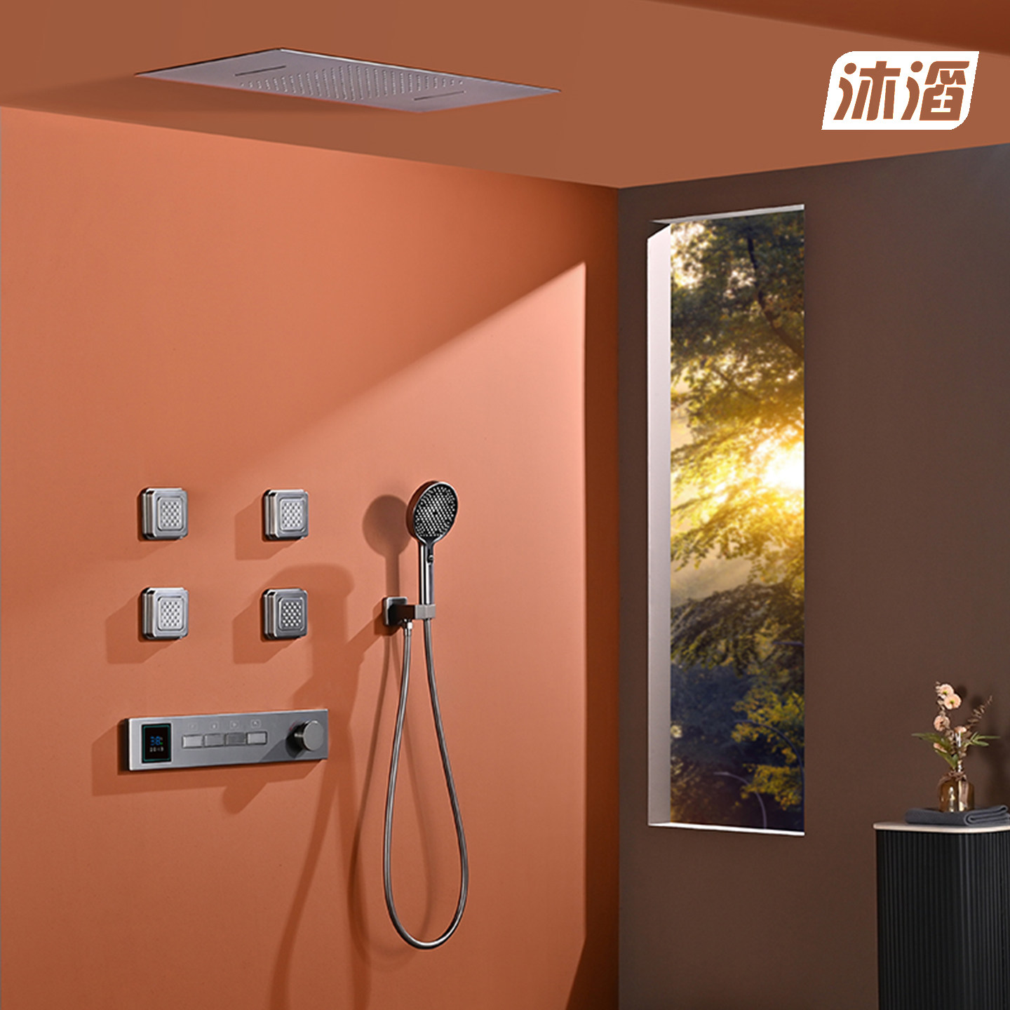 沐滔枪灰天幕暗装恒温数显花洒