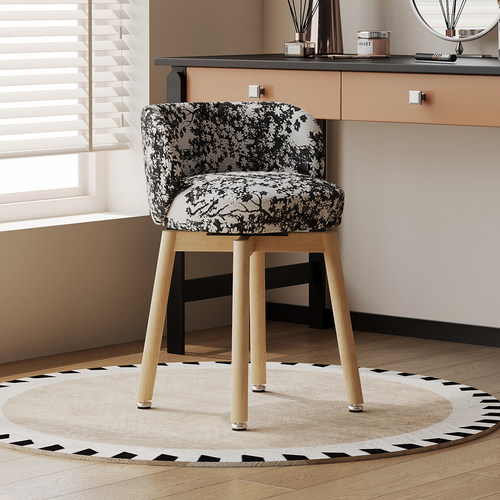 耶特轻奢印花靠背实木化妆椅