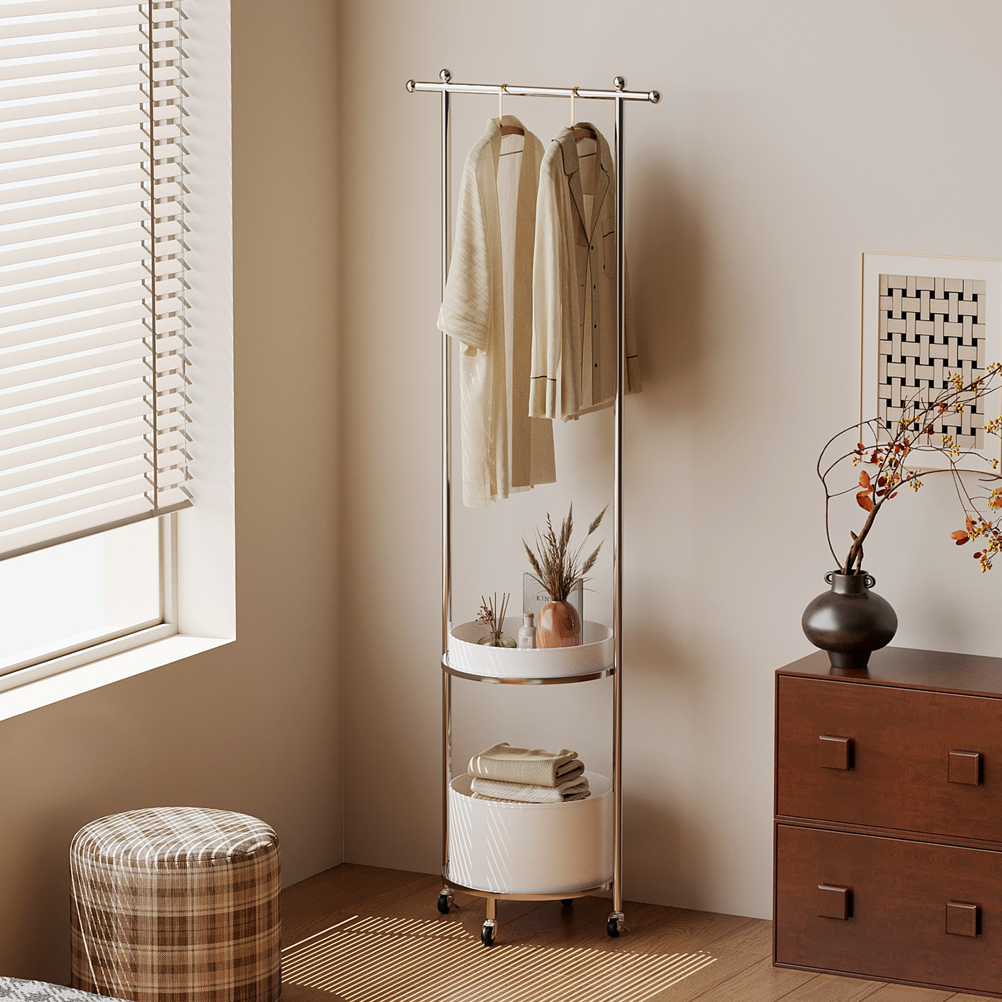 耶特加厚不锈钢移动衣架卧室落地