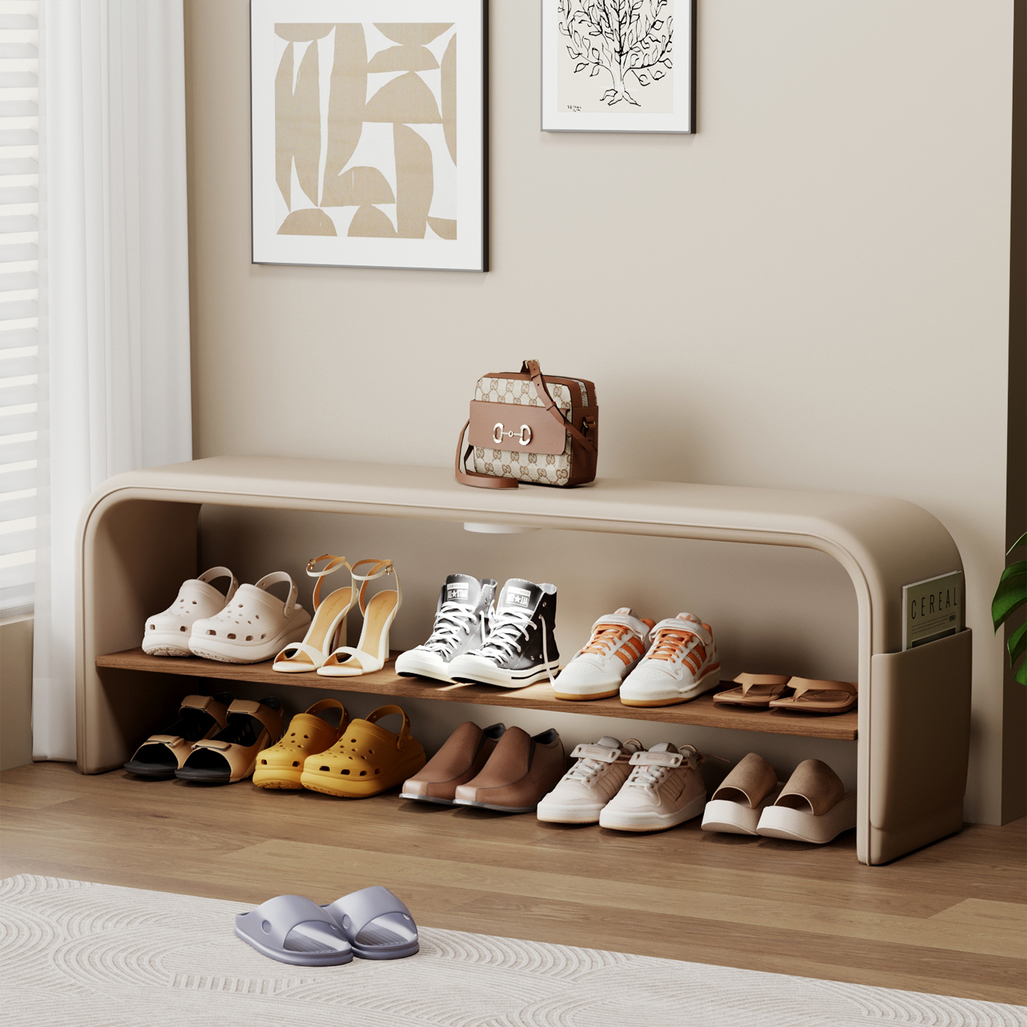 耶特实木家用门口穿鞋凳高级感