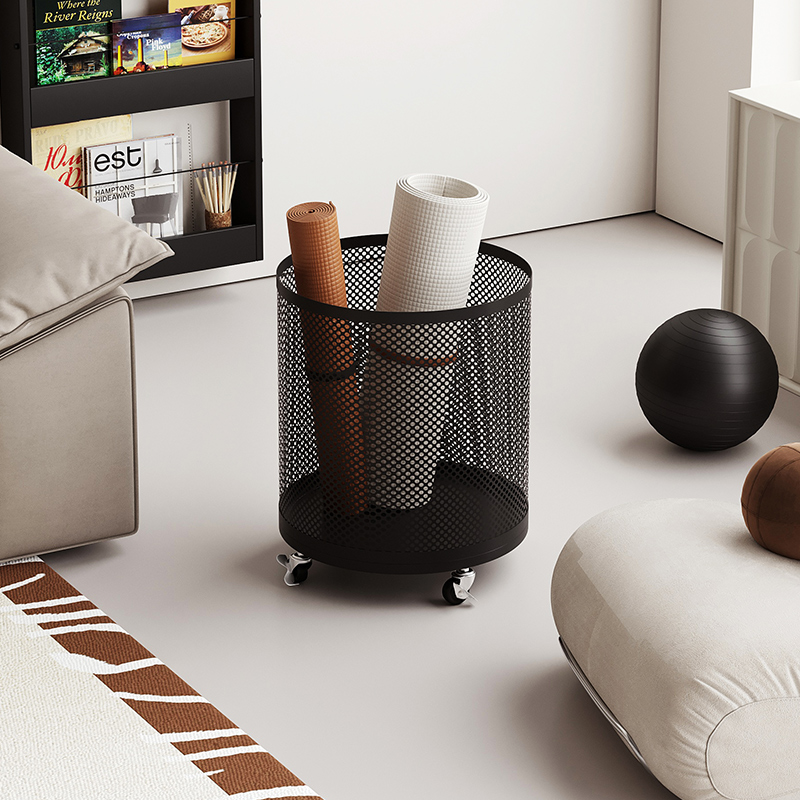 瑜伽垫收纳筐可移动室内家用球拍运动器材收纳架不占地简易储物筐