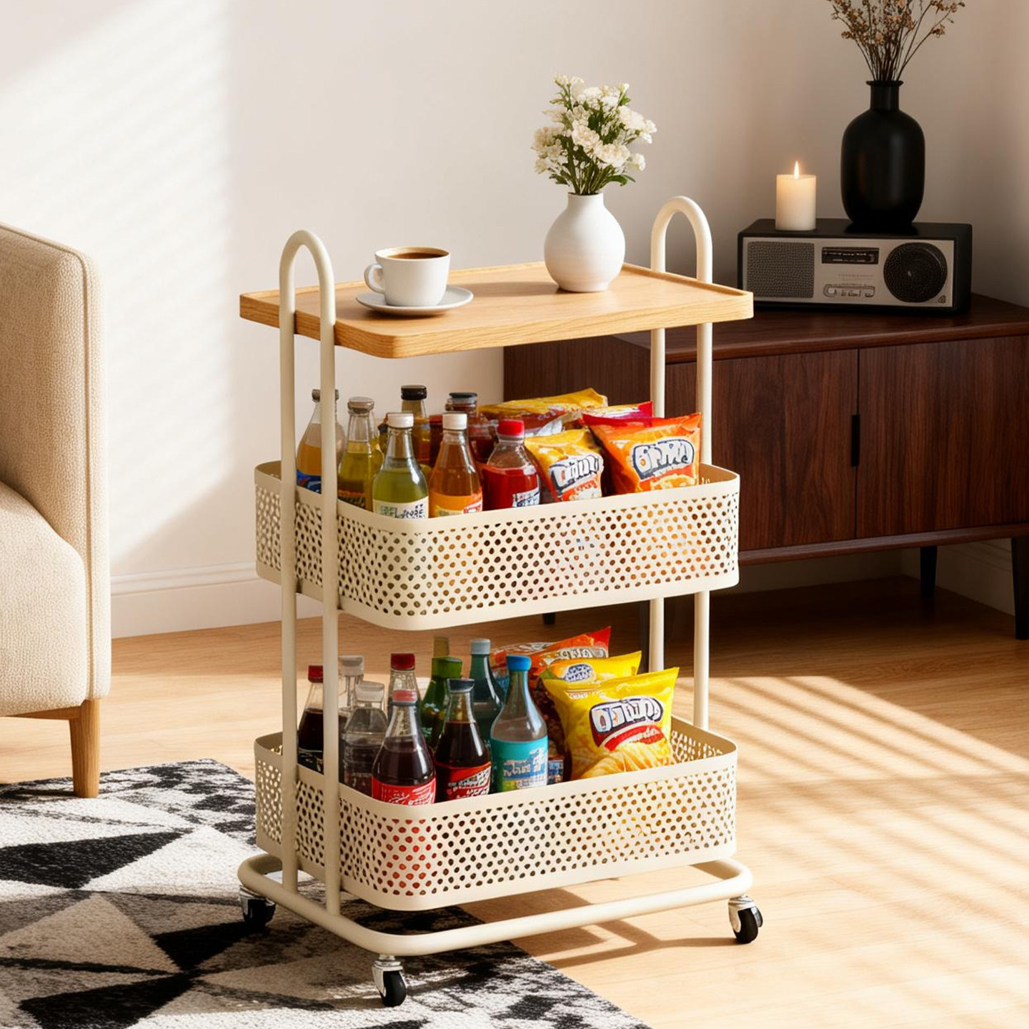 零食置物架家用小推车收纳架落地多层奶油风客厅陈列架移动储物架,住宅家具,搁板/置物架/家用陈列架,淘宝优惠券,粉丝福利购,淘宝优惠卷