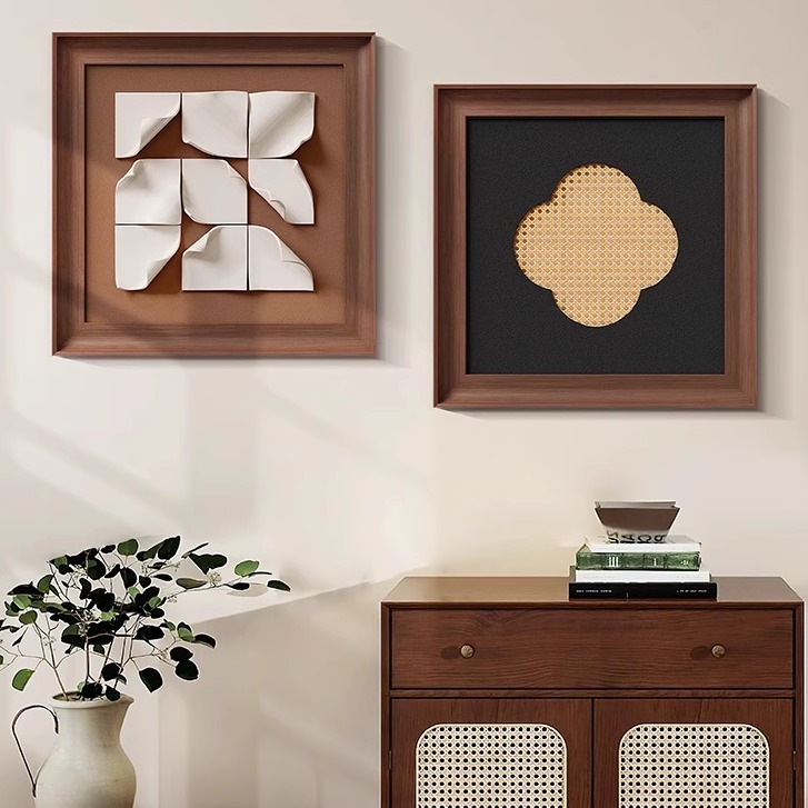 实木立体胡桃木客厅餐厅装饰画