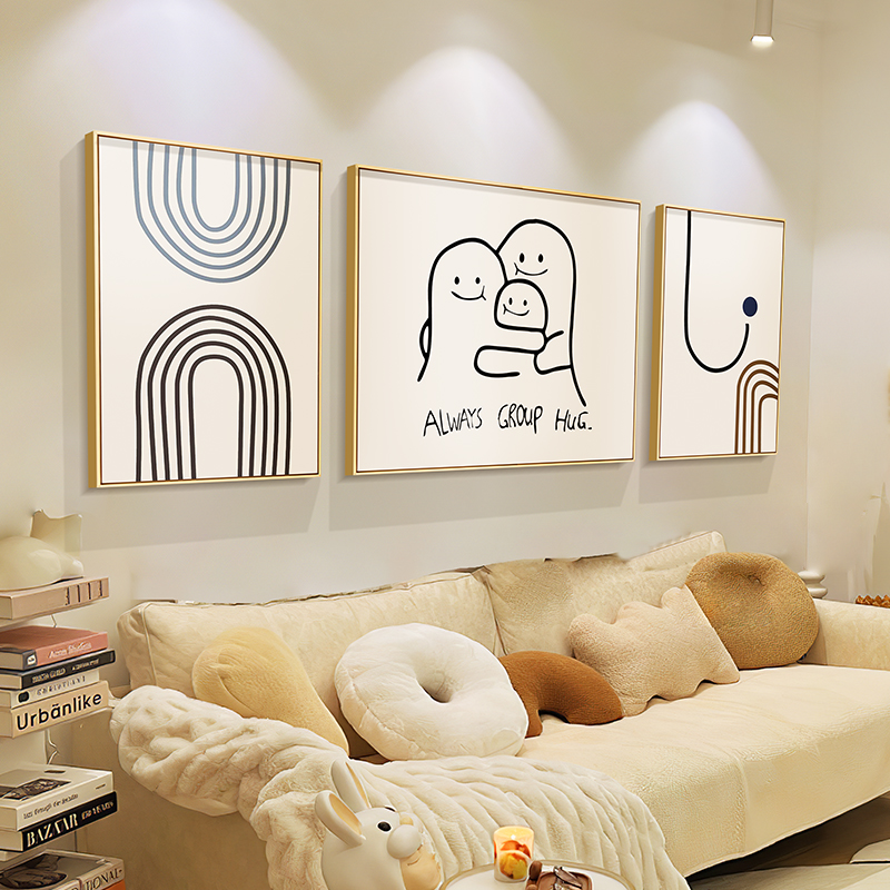 三颗土豆装饰画客厅现代简约沙发背景墙挂画ins奶油风抽象三联画