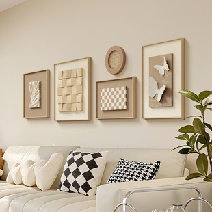 法式奶油风原木客厅沙发背景墙装饰画挂画立体蝴蝶组合画餐厅壁画