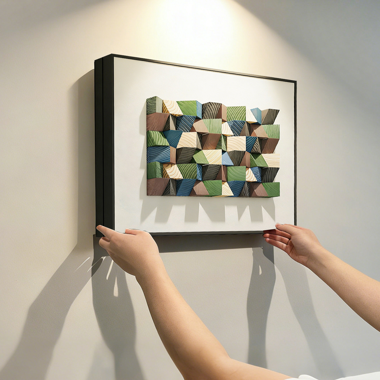 3D立体实木挂画电表箱遮挡装饰画现代简约壁画创意彩色木块配电箱