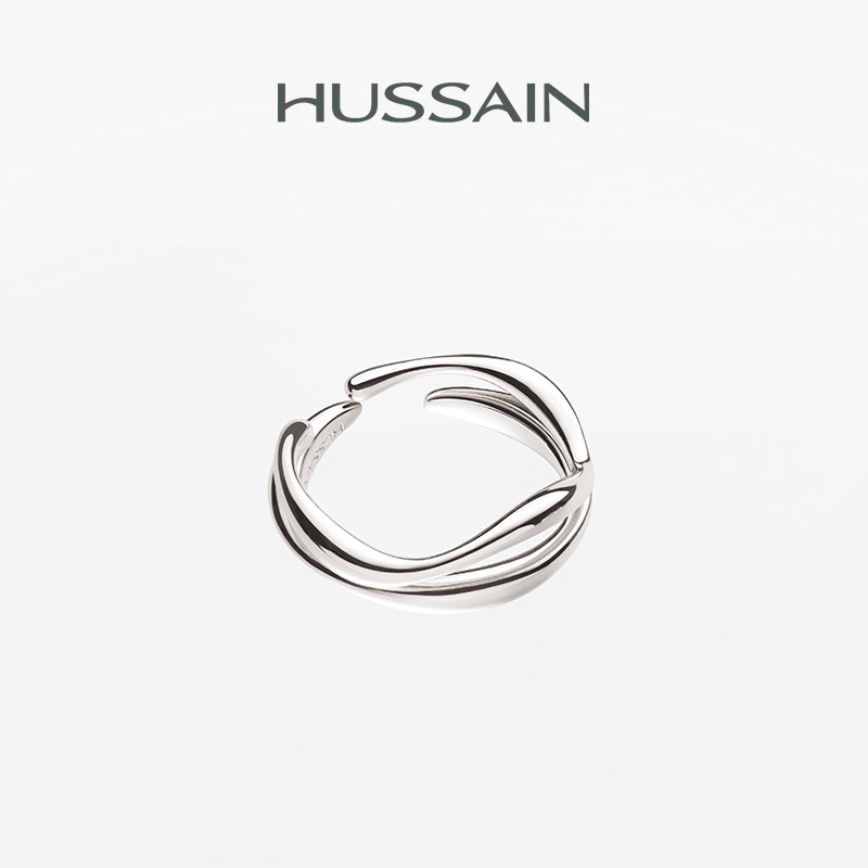 赫生HUSSAIN曲漾纯银戒指女轻奢高级感小众设计2026新款叠戴手饰