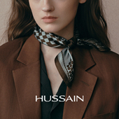 赫生HUSSAIN四宫格真丝方巾真丝素绉缎丝巾项链蚕丝项饰搭配衬衫