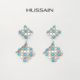 赫生HUSSAIN蓝绣蓝松石耳钉夸张个性 化纯银原创设计轻奢菱形耳饰