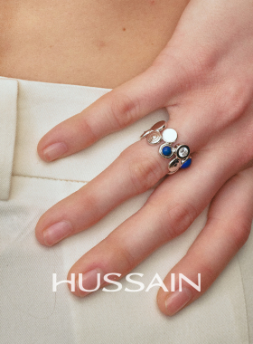 赫生HUSSAIN微漪纯银青金石戒指2025新款轻奢小众精致玛瑙手饰女