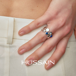 赫生HUSSAIN微漪纯银青金石戒指2026新款轻奢小众精致玛瑙手饰女