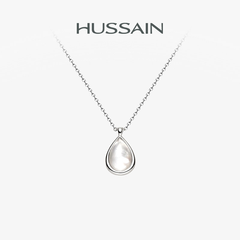 赫生HUSSAIN凝露白水晶项链设计感925银水滴形锁骨链高级感白金色