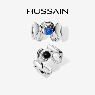 赫生HUSSAIN圆洄玛瑙戒指女纯银小众设计轻奢高级感青金石开口戒