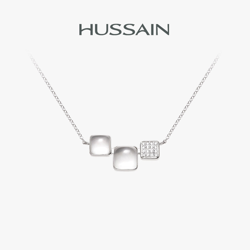 赫生HUSSAIN冰糖白水晶项链几何方形简约女原创设计冰透锁骨颈链