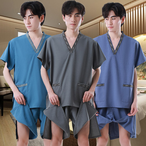 足疗按摩浴服裤无裆开叉男裤套装
