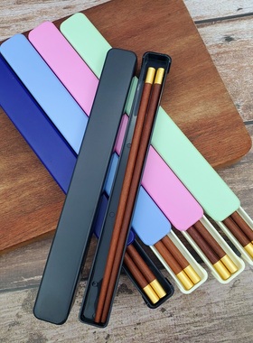 23cm檀木筷子单双盒装便携装筷子盒子单人一双鸡翅木实木筷子盒