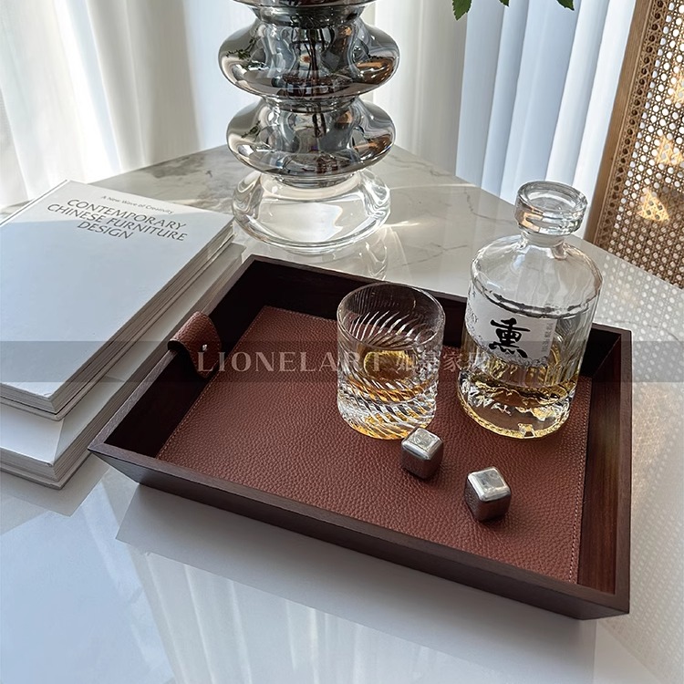 胡桃木托盘LIONELART实木拼皮